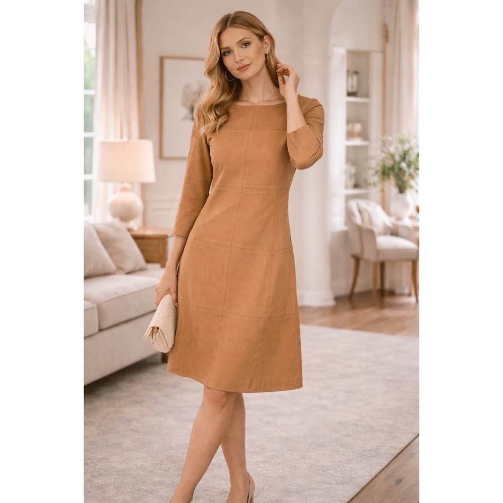 ELIZABETH‎ McKAY New Martin Dress Size 10 Camel Stretch Cotton A-Line Flare 5056